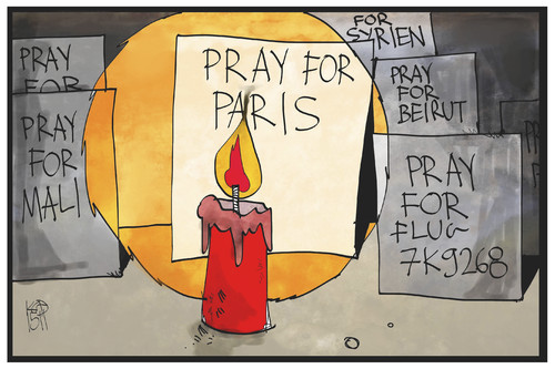 Cartoon: Pray for... (medium) by Kostas Koufogiorgos tagged karikatur,koufogiorgos,illustration,cartoon,pray,paris,mali,beirut,trauer,kerze,gedenken,licht,dunkel,terrorismus,andacht,karikatur,koufogiorgos,illustration,cartoon,pray,paris,mali,beirut,trauer,kerze,gedenken,licht,dunkel,terrorismus,andacht