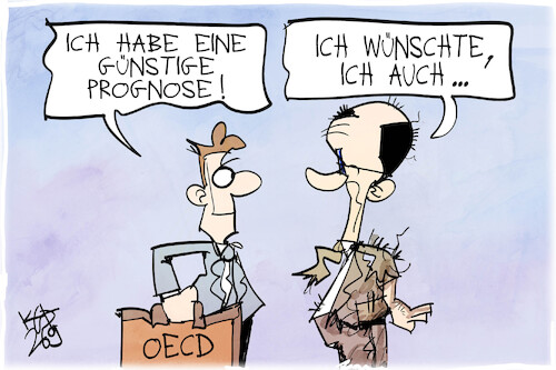 Cartoon: Prognosen (medium) by Kostas Koufogiorgos tagged karikatur,koufogiorgos,oecd,merz,prognose,wirtschaft,karikatur,koufogiorgos,oecd,merz,prognose,wirtschaft