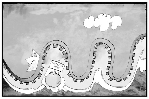 Cartoon: Rastatter Tunnel (medium) by Kostas Koufogiorgos tagged karikatur,koufogiorgos,illustration,cartoon,rastatt,bahn,tunnel,meer,wellen,tunnelbau,bauarbeiten,panne,db,infrastruktur,verkehr,karikatur,koufogiorgos,illustration,cartoon,rastatt,bahn,tunnel,meer,wellen,tunnelbau,bauarbeiten,panne,db,infrastruktur,verkehr