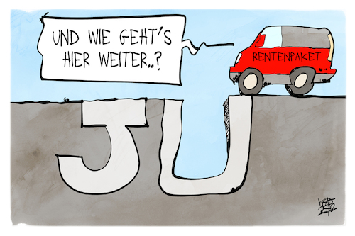 Cartoon: Rentenpaket (medium) by Kostas Koufogiorgos tagged karikatur,koufogiorgos,rente,rentenpaket,strasse,ju,cdu,blockade,karikatur,koufogiorgos,rente,rentenpaket,strasse,ju,cdu,blockade