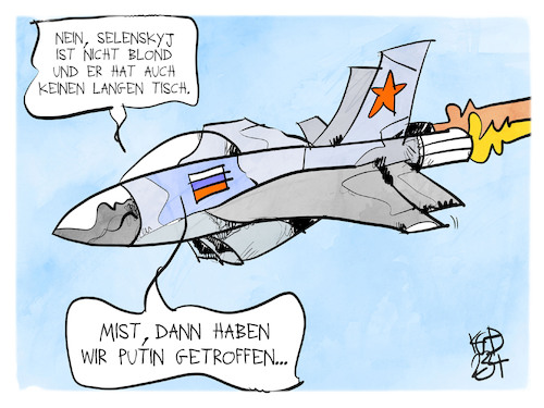 Cartoon: Russland trifft Russland (medium) by Kostas Koufogiorgos tagged russland,ukraine,ojtin,flugzeug,selenskyj,russland,ukraine,ojtin,flugzeug,selenskyj