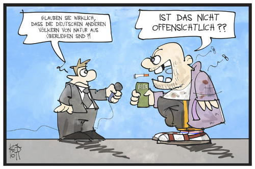 Cartoon: Sachsen-Monitor (medium) by Kostas Koufogiorgos tagged karikatur,koufogiorgos,illustration,cartoon,sachsen,monitor,umfrage,fremdenfeindlichkeit,deutsch,rassistisch,klischee,überfremdung,gesellschaft,reporter,medien,karikatur,koufogiorgos,illustration,cartoon,sachsen,monitor,umfrage,fremdenfeindlichkeit,deutsch,rassistisch,klischee,überfremdung,gesellschaft,reporter,medien