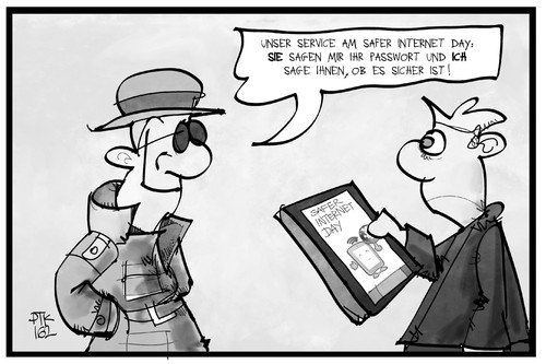 Cartoon: Safer  Internet Day (medium) by Kostas Koufogiorgos tagged karikatur,koufogiorgos,illustration,cartoon,agent,spion,internet,safe,spionage,user,nutzer,passwort,geheimnis,verbraucher,medien,kompetenz,tablet,pc,computer,karikatur,koufogiorgos,illustration,cartoon,agent,spion,internet,safe,spionage,user,nutzer,passwort,geheimnis,verbraucher,medien,kompetenz,tablet,pc,computer