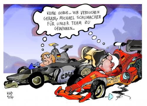 Cartoon: Schumacher hilft (medium) by Kostas Koufogiorgos tagged cdu,spd,merkel,steinmeier,schumacher,politik,innenpolitik,formel,sport,rennsport,wahlkampf,umfrage,wahl,bundestag,karikatur,kostas,koufogiorgos,cdu,spd,angela merkel,frank walter steinmeier,schumacher,politik,innenpolitik,formel,sport,rennsport,wahlkampf,umfrage,wahl,wahlen,bundestag,angela,merkel,frank,walter,steinmeier