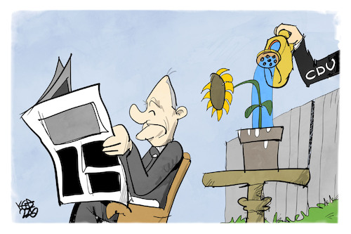 Cartoon: Schwarz-Grün (medium) by Kostas Koufogiorgos tagged karikatur,koufogiorgos,schwarz,grün,union,grüne,partei,spd,scholz,sonnenblume,koalition,karikatur,koufogiorgos,schwarz,grün,union,grüne,partei,spd,scholz,sonnenblume,koalition