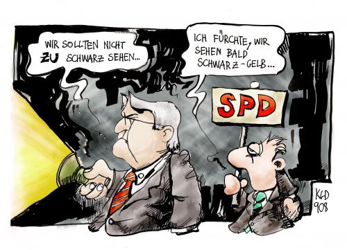 Cartoon: Schwarzseher (medium) by Kostas Koufogiorgos tagged spd,steinmeier,kanzlerkandidat,cdu,fdp,schwarz,gelb,rot,umfrage,wahl,bundestagswahl,innenpolitik,politik,karikatur,kostas,koufogiorgos,koalition,spd,steinmeier,kanzlerkandidat,cdu,fdp,schwarz,gelb,rot,umfrage,wahl,wahlen,wahlkampf,innenpolitik,politik,bundestagswahl