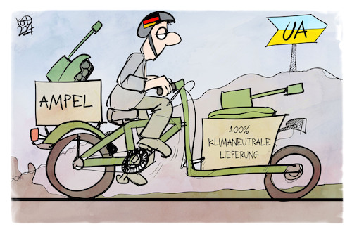 Cartoon: Schwere Waffen für die Ukraine (medium) by Kostas Koufogiorgos tagged karikatur,koufogiorgos,lastenfahrrad,lastenrad,panzer,waffenlieferung,rüstungsgüter,ukraine,karikatur,koufogiorgos,lastenfahrrad,lastenrad,panzer,waffenlieferung,rüstungsgüter,ukraine