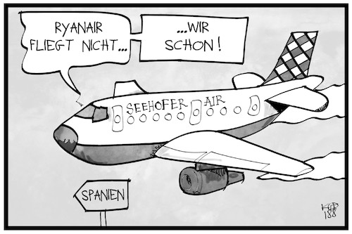 Cartoon: Seehofer Air (medium) by Kostas Koufogiorgos tagged karikatur,koufogiorgos,illustration,cartoon,seehofer,fluglinie,flugzeug,fliegen,rückführung,migranten,spanien,ryanair,streik,asylpolitik,migration,csu,karikatur,koufogiorgos,illustration,cartoon,seehofer,fluglinie,flugzeug,fliegen,rückführung,migranten,spanien,ryanair,streik,asylpolitik,migration,csu