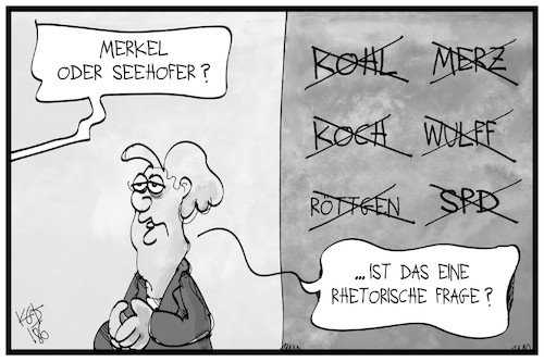 Cartoon: Seehofer oder Merkel? (medium) by Kostas Koufogiorgos tagged karikatur,koufogiorgos,illustration,cartoon,seehofer,merkel,frage,rhetorik,streichliste,politik,karikatur,koufogiorgos,illustration,cartoon,seehofer,merkel,frage,rhetorik,streichliste,politik