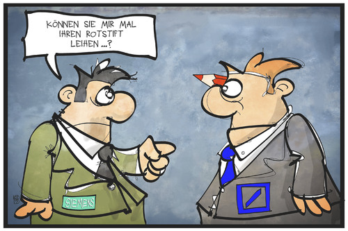 Cartoon: Siemens (medium) by Kostas Koufogiorgos tagged karikatur,koufogiorgos,illustration,cartoon,siemens,deutsche,bank,stellenabbau,rotstift,stellen,streichen,sparen,manager,arbeit,wirtschaft,karikatur,koufogiorgos,illustration,cartoon,siemens,deutsche,bank,stellenabbau,rotstift,stellen,streichen,sparen,manager,arbeit,wirtschaft