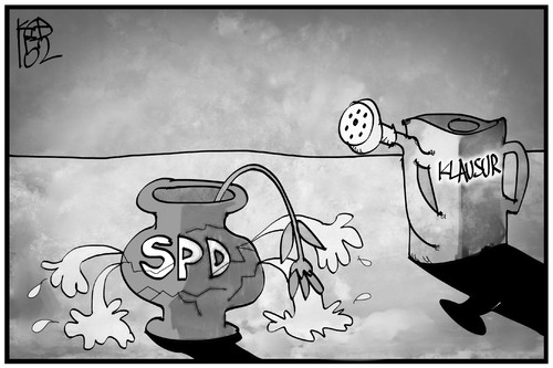 Cartoon: SPD-Klausur (medium) by Kostas Koufogiorgos tagged karikatur,koufogiorgos,illustration,cartoon,spd,klausur,blume,vase,leck,krise,partei,politik,tagung,karikatur,koufogiorgos,illustration,cartoon,spd,klausur,blume,vase,leck,krise,partei,politik,tagung