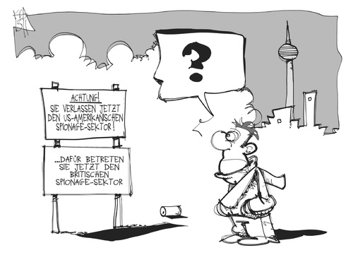 Cartoon: Spionage in Berlin (medium) by Kostas Koufogiorgos tagged spionage,nsa,usa,uk,england,berlin,botschaft,karikatur,koufogiorgos,spionage,nsa,usa,uk,england,berlin,botschaft,karikatur,koufogiorgos