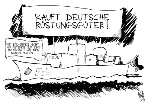 Cartoon: Spionageboot (medium) by Kostas Koufogiorgos tagged spionage,botschaft,rüstung,export,deutschland,syrien,krieg,karikatur,kostas,koufogiorgos