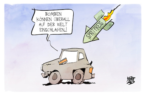 Cartoon: Spritpreise (medium) by Kostas Koufogiorgos tagged karikatur,koufogiorgos,sprit,benzin,diesel,auto,bombe,einschlag,karikatur,koufogiorgos,sprit,benzin,diesel,auto,bombe,einschlag