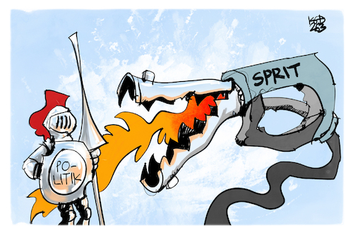 Cartoon: Spritpreise (medium) by Kostas Koufogiorgos tagged karikatur,koufogiorgos,spritpreis,politik,drache,zapfhahn,ritter,feuer,benzin,karikatur,koufogiorgos,spritpreis,politik,drache,zapfhahn,ritter,feuer,benzin