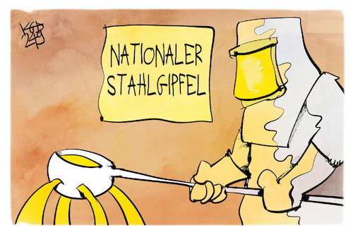 Cartoon: Stahlgipfel (medium) by Kostas Koufogiorgos tagged karikatur,koufogiorgos,stahl,stahlgipfel,industrie,karikatur,koufogiorgos,stahl,stahlgipfel,industrie