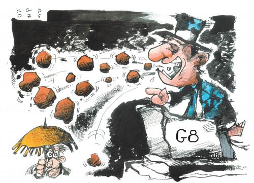 Cartoon: Steinewerfer (medium) by Kostas Koufogiorgos tagged g8,demonstration,g8,g8 gipfel,gipfel,demonstration,umwelt,kyoto,steine,schmeißen,protest,polizei,militär,rede,heiligendamm,klimaschutz