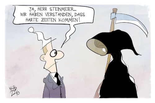 Cartoon: Steinmeiers Rede an die Nation (medium) by Kostas Koufogiorgos tagged karikatur,koufogiorgos,steinmeier,michel,bundespräsident,sensenmann,tod,grim,karikatur,koufogiorgos,steinmeier,michel,bundespräsident,sensenmann,tod,grim