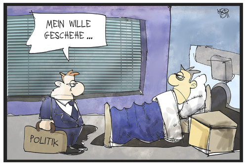 Cartoon: Sterbehilfe (medium) by Kostas Koufogiorgos tagged karikatur,koufogiorgos,illustration,cartoon,sterbehilfe,krank,krankenhaus,sterbender,tod,politik,politiker,entscheidung,wille,bevormundung,karikatur,koufogiorgos,illustration,cartoon,sterbehilfe,krank,krankenhaus,sterbender,tod,politik,politiker,entscheidung,wille,bevormundung