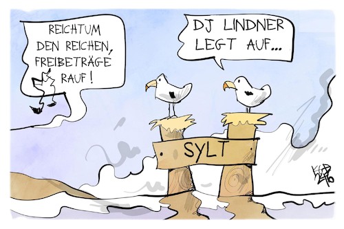 Cartoon: Steuersenkungen (medium) by Kostas Koufogiorgos tagged karikatur,koufogiorgos,steuersenkung,reichtum,sylt,freibetrag,lindner,karikatur,koufogiorgos,steuersenkung,reichtum,sylt,freibetrag,lindner