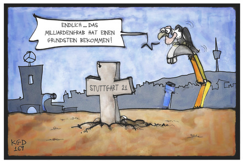 Cartoon: Stuttgart 21 (medium) by Kostas Koufogiorgos tagged karikatur,koufogiorgos,illustration,cartoon,stuttgart,21,milliardengrab,geier,grabstein,grundstein,bahn,bahnhof,beerdigung,karikatur,koufogiorgos,illustration,cartoon,stuttgart,21,milliardengrab,geier,grabstein,grundstein,bahn,bahnhof,beerdigung