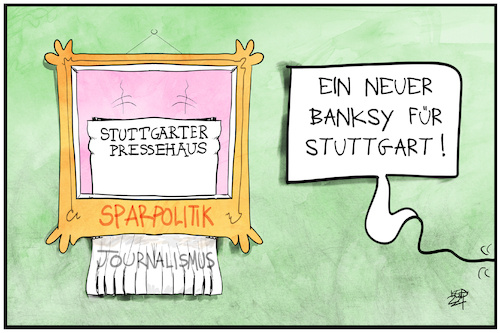 Cartoon: Stuttgarter Pressehaus (medium) by Kostas Koufogiorgos tagged stuttgart,pressehaus,verlag,job,stellenabbau,banksy,kunst,stz,stn,zeitung,journalismus,koufogiorgos,karikatur,stuttgart,pressehaus,verlag,job,stellenabbau,banksy,kunst,stz,stn,zeitung,journalismus,koufogiorgos,karikatur