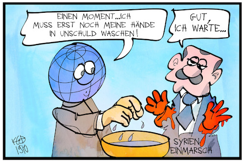 Cartoon: Syrien-Einmarsch (medium) by Kostas Koufogiorgos tagged karikatur,koufogiorgos,illustration,cartoon,syrien,erdogan,tuerkei,welt,pilatus,bibel,krieg,konflikt,kurden,karikatur,koufogiorgos,illustration,cartoon,syrien,erdogan,tuerkei,welt,pilatus,bibel,krieg,konflikt,kurden