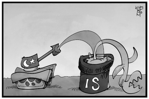 Cartoon: Syrien-Konflikt (medium) by Kostas Koufogiorgos tagged karikatur,koufogiorgos,illustration,cartoon,syrien,tuerkei,is,krieg,konflikt,terrorismus,daesh,panzer,karikatur,koufogiorgos,illustration,cartoon,syrien,tuerkei,is,krieg,konflikt,terrorismus,daesh,panzer