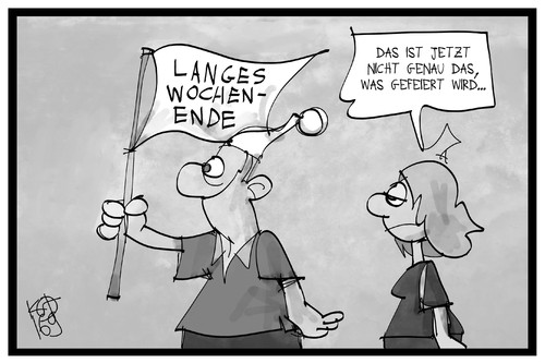 Cartoon: Tag des langen Wochenendes (medium) by Kostas Koufogiorgos tagged karikatur,koufogiorgos,illustration,cartoon,wochenende,tag,deutsche,einheit,deutschland,michel,fahne,flagge,feiertag,karikatur,koufogiorgos,illustration,cartoon,wochenende,tag,deutsche,einheit,deutschland,michel,fahne,flagge,feiertag