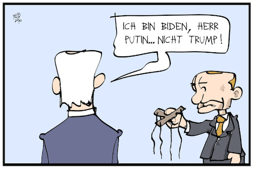 Cartoon: Putin und Biden (medium) by Kostas Koufogiorgos tagged karikatur,koufogiorgos,illustration,cartoon,trump,biden,bilateral,marionette,usa,russland,karikatur,koufogiorgos,illustration,cartoon,trump,biden,bilateral,marionette,usa,russland