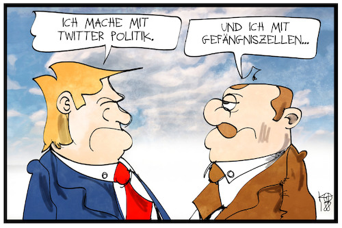 Cartoon: Trump und Ergogan (medium) by Kostas Koufogiorgos tagged karikatur,koufogiorgos,illustration,cartoon,trump,erdogan,twitter,gefängnis,zelle,internet,medien,usa,tuerkei,politik,karikatur,koufogiorgos,illustration,cartoon,trump,erdogan,twitter,gefängnis,zelle,internet,medien,usa,tuerkei,politik