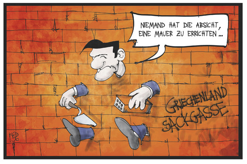 Cartoon: Tsipras (medium) by Kostas Koufogiorgos tagged karikatur,koufogiorgos,illustration,cartoon,tsipras,mauer,sackgasse,feststecken,griechenland,regierungschef,politik,schuldenstreit,krise,einmauern,isolieren,maurer,zitat,ulbricht,ddr,sozialismus,karikatur,koufogiorgos,illustration,cartoon,tsipras,mauer,sackgasse,feststecken,griechenland,regierungschef,politik,schuldenstreit,krise,einmauern,isolieren,maurer,zitat,ulbricht,ddr,sozialismus