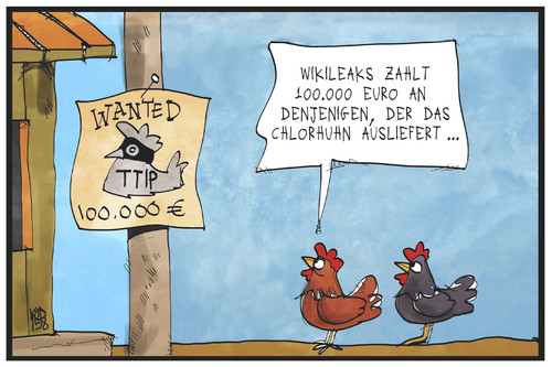 Cartoon: TTIP (medium) by Kostas Koufogiorgos tagged karikatur,koufogiorgos,illustration,cartoon,ttip,chlorhuhn,wikileaks,geheimdokument,freihandelsabkommen,verbrecher,wanted,wildwest,huhn,tier,karikatur,koufogiorgos,illustration,cartoon,ttip,chlorhuhn,wikileaks,geheimdokument,freihandelsabkommen,verbrecher,wanted,wildwest,huhn,tier