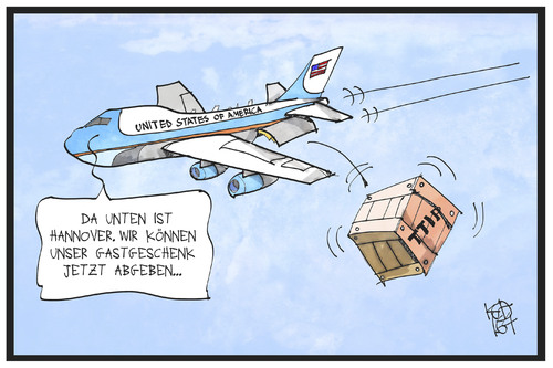 Cartoon: TTIP (medium) by Kostas Koufogiorgos tagged karikatur,koufogiorgos,illustration,cartoon,air,force,one,flugzeug,usa,obama,ttip,geschenk,gast,hannover,freihandelsabkommen,wirtschaft,karikatur,koufogiorgos,illustration,cartoon,air,force,one,flugzeug,usa,obama,ttip,geschenk,gast,hannover,freihandelsabkommen,wirtschaft