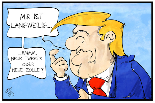 Cartoon: Tweets und Zölle (medium) by Kostas Koufogiorgos tagged karikatur,koufogiorgos,illustration,cartoon,strafzölle,trump,wirtschaft,karikatur,koufogiorgos,illustration,cartoon,strafzölle,trump,wirtschaft