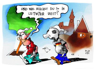 Cartoon: Und was machst Du so? (medium) by Kostas Koufogiorgos tagged fussball,em,euro,2008,schweiz,oesterreich,kostas,koufogiorgos,fußball,fussball,em,euro,2008,schweiz,österreich,flanieren,spazieren,spaziergang,gespräch,smalltalk,sport