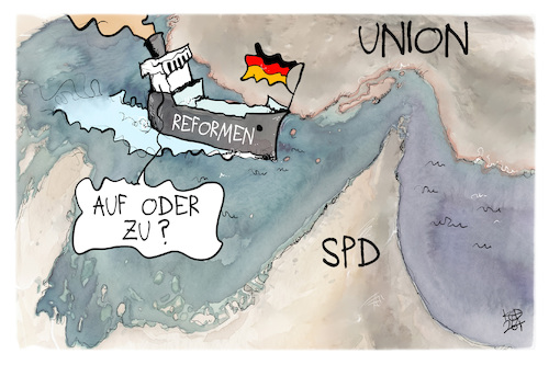 Cartoon: Union und SPD (medium) by Kostas Koufogiorgos tagged karikatur,koufogiorgos,union,spd,engstelle,kabinett,karikatur,koufogiorgos,union,spd,engstelle,kabinett