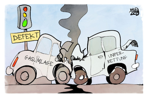 Cartoon: Uniper-Rettung vs. Gasumlage (medium) by Kostas Koufogiorgos tagged karikatur,koufogiorgos,gasumlage,uniper,verstaatlichung,ampel,defekt,unfall,crash,karikatur,koufogiorgos,gasumlage,uniper,verstaatlichung,ampel,defekt,unfall,crash