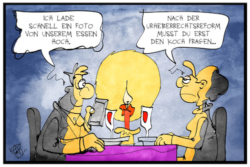 Cartoon: Urheberrecht (medium) by Kostas Koufogiorgos tagged karikatur,koufogiorgos,illustration,cartoon,urheberrecht,koch,gast,restaurant,essen,foto,instagram,facebook,bildrechte,uploadfilter,smartphone,paar,karikatur,koufogiorgos,illustration,cartoon,urheberrecht,koch,gast,restaurant,essen,foto,instagram,facebook,bildrechte,uploadfilter,smartphone,paar