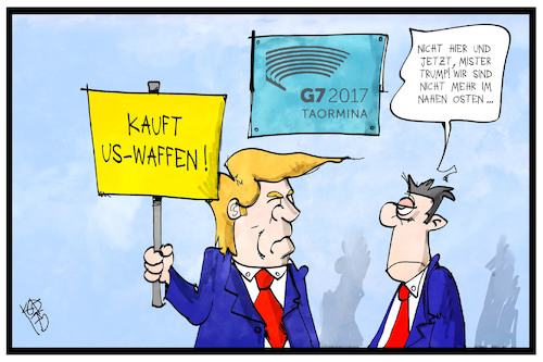 Cartoon: US-Waffen (medium) by Kostas Koufogiorgos tagged karikatur,koufogiorgos,illustration,cartoon,usa,trump,waffen,rüstung,nahost,saudi,arabien,sizilien,g7,taormina,italien,karikatur,koufogiorgos,illustration,cartoon,usa,trump,waffen,rüstung,nahost,saudi,arabien,sizilien,g7,taormina,italien