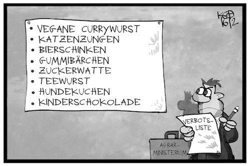 Cartoon: Verbrauchertäuschung (medium) by Kostas Koufogiorgos tagged karikatur,koufogiorgos,illustration,cartoon,veggie,vegetarisch,vegan,ernährung,wurst,verbot,verbrauchertaeuschung,verbotsliste,produktbezeichnung,irreführung,karikatur,koufogiorgos,illustration,cartoon,veggie,vegetarisch,vegan,ernährung,wurst,verbot,verbrauchertaeuschung,verbotsliste,produktbezeichnung,irreführung