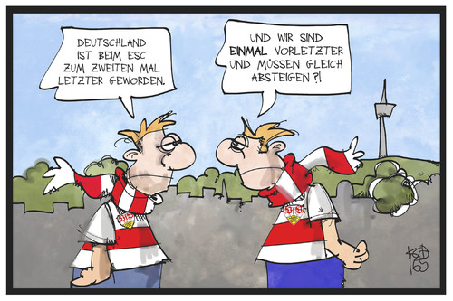 Cartoon: VfB Stuttgart und der ESC (medium) by Kostas Koufogiorgos tagged karikatur,koufogiorgos,illustration,cartoon,esc,eurovision,song,contest,vfb,fussball,bundesliga,abstieg,sport,schlusslicht,musik,wettbewerb,stuttgart,karikatur,koufogiorgos,illustration,cartoon,esc,eurovision,song,contest,vfb,fussball,bundesliga,abstieg,sport,schlusslicht,musik,wettbewerb,stuttgart