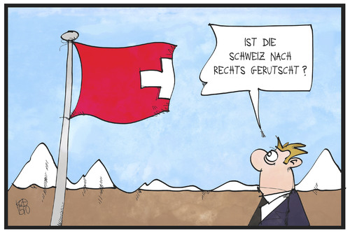 Cartoon: Wahl in der Schweiz (medium) by Kostas Koufogiorgos tagged karikatur,koufogiorgos,illustration,cartoon,schweiz,fahne,flagge,rutsch,rechtsruck,parlamentswahl,wahl,karikatur,koufogiorgos,illustration,cartoon,schweiz,fahne,flagge,rutsch,rechtsruck,parlamentswahl,wahl