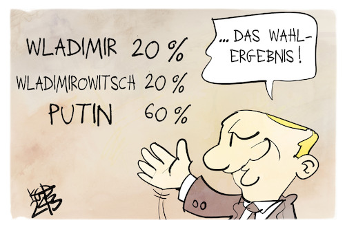 Cartoon: Wahl in Russland (medium) by Kostas Koufogiorgos tagged karikatur,koufogiorgos,putin,wahl,wahlergebnis,russland,karikatur,koufogiorgos,putin,wahl,wahlergebnis,russland