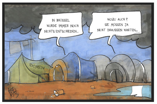 Cartoon: Warten auf Europa (medium) by Kostas Koufogiorgos tagged karikatur,koufogiorgos,illustration,cartoon,europa,eu,flüchtlingskrise,idomeni,camp,zelt,brüssel,gipfel,entscheidung,warten,karikatur,koufogiorgos,illustration,cartoon,europa,eu,flüchtlingskrise,idomeni,camp,zelt,brüssel,gipfel,entscheidung,warten