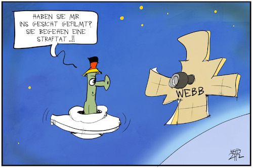 Cartoon: Webb-Weltraumteleskop (medium) by Kostas Koufogiorgos tagged karikatur,koufogiorgos,illustration,cartoon,webb,teleskop,foto,beobachtung,esa,alien,weltraum,karikatur,koufogiorgos,illustration,cartoon,webb,teleskop,foto,beobachtung,esa,alien,weltraum