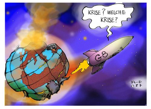 Cartoon: Welche Krise? (medium) by Kostas Koufogiorgos tagged klima,schutz,usa,bush,frankreich,deutschland,grossbritanien,japan,russland,italien,kanada,kostas,koufogiorgos,g8,g8 gipfel,gipfel,treffen,umwelt,umweltverschmutzung,klimaschutz,klima,schutz,co2,usa,frankreich,deutschland,großbritannien,japan,russland,italien,kanada,atomkraft,lösung,unentschlossen,sinnlos,ergebnis,industriestaat,industriestaaten,welt,weltpolitik,politik,rakete,weltraum,weltall,zerstörung,zerstört,feststellung,lethargie,unmotiviert,krise,zweckoptimismus,ignoranz,blind,blindheit,engstirnig,scheuklappe,scheuklappen