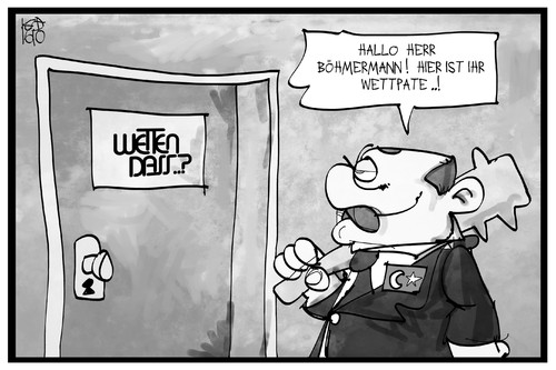 Cartoon: Wetten Dass..? (medium) by Kostas Koufogiorgos tagged karikatur,koufogiorgos,illustration,cartoon,wetten,dass,show,zdf,neo,magazin,royal,boehmermann,moderatir,ergogan,wettpate,tuerkei,fernsehen,karikatur,koufogiorgos,illustration,cartoon,wetten,dass,show,zdf,neo,magazin,royal,boehmermann,moderatir,ergogan,wettpate,tuerkei,fernsehen