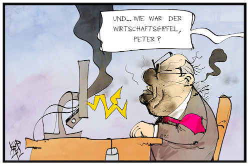 Cartoon: Wirtschaftsgipfel (medium) by Kostas Koufogiorgos tagged karikatur,koufogiorgos,illustration,cartoon,altmaier,video,konferenz,online,gipfel,wirtschaft,ärger,kritik,corona,krise,wirtschaftsminister,karikatur,koufogiorgos,illustration,cartoon,altmaier,video,konferenz,online,gipfel,wirtschaft,ärger,kritik,corona,krise,wirtschaftsminister