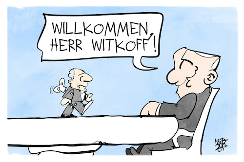 Cartoon: Witkoff und Putin (medium) by Kostas Koufogiorgos tagged karikatur,koufogiorgos,witkoff,putin,aufziehpuppe,moskau,karikatur,koufogiorgos,witkoff,putin,aufziehpuppe,moskau